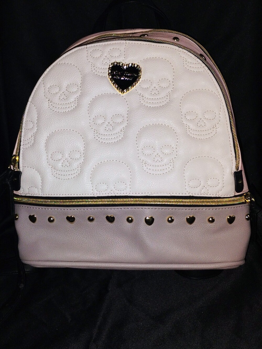 Betsey Johnson Skull Mini Backpack Pink White Heart Studded Rhinestone Goth